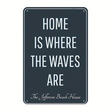 Vintage Tin Sign Home Is Where Waves Are Coastal Beach Rustic Wall Decor Gift