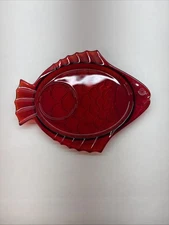 Vintage  Imperial Glass Royal Ruby Red Children's Fish Plate.