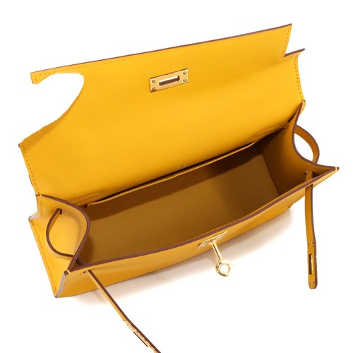 HERMES Pochette Kelly Veau Swift Jaune Amber Hand Bag Purse 90286590 - Picture 6 of 11