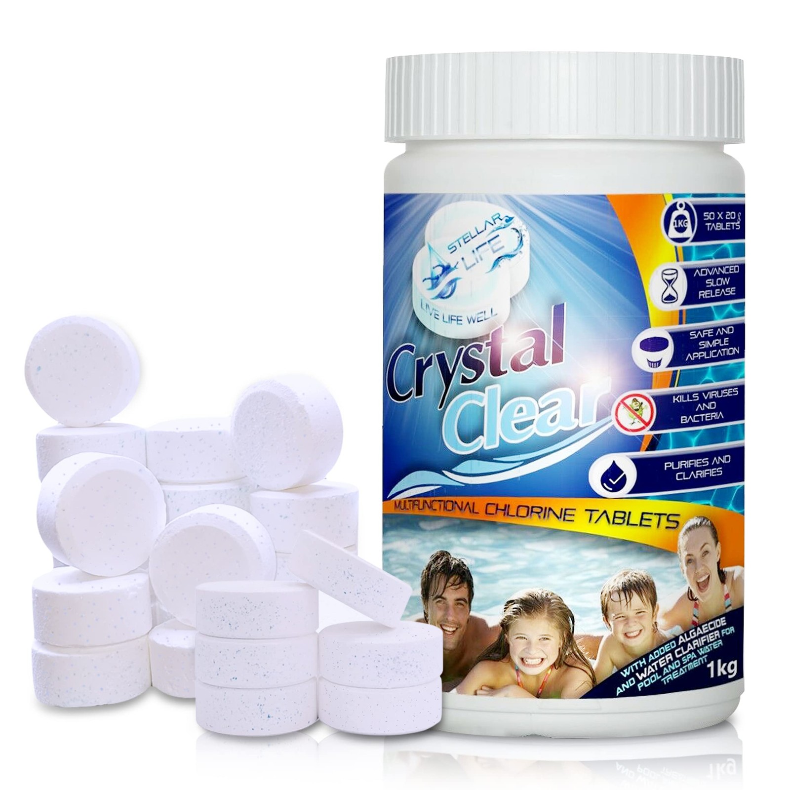CRYSTAL CLEAR 4in1 Multifunction Chlorine Tablets for Hot Tubs, Spa,...