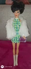 Barbie Vintage 1970s White Fur Coat & Green Mod Dress Combine Postage