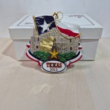 Danbury Mint Texas 2012 Christmas Ornament The Alamo State Flag Austin Ceramic