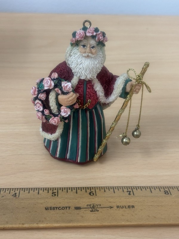 Carlton Cards Heirloom Ornament Saint Nick Santa VINTAGE Pink Roses With Box