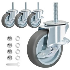 Heavy Duty Threaded Stem Casters Set of 4, 3 Inch Caster Wheels with Brake, S...