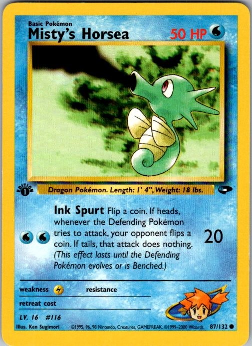Misty's Horsea 87/132 Common Gym Challenge Pokemon 1st Edition Near Mint