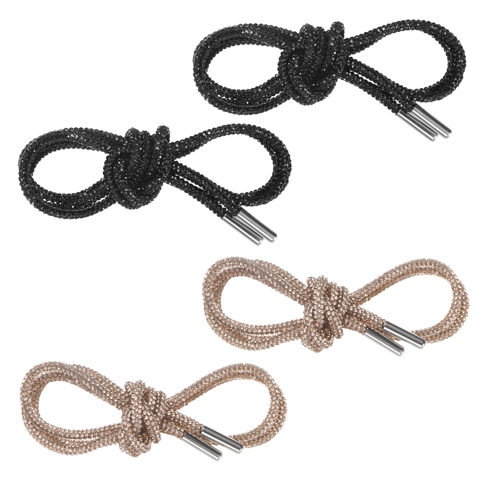 APL 2 Paia Lacci per Scarpe con Strass 47" Cordini di Cristallo per Sneakers Nero Champagne