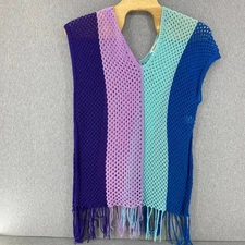 Davi & Dani Oversized Colorblock Crocheted Sweater XL Cover Up Beachy Fringe