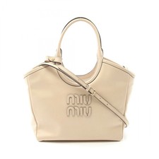 P5x 15 OFF  Miu Miu IVY Handbag Leather Women s Beige Used from JAPAN