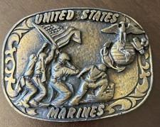 Vintage Solid Brass United States Oval 3.75 Belt Buckle Marines - Broken