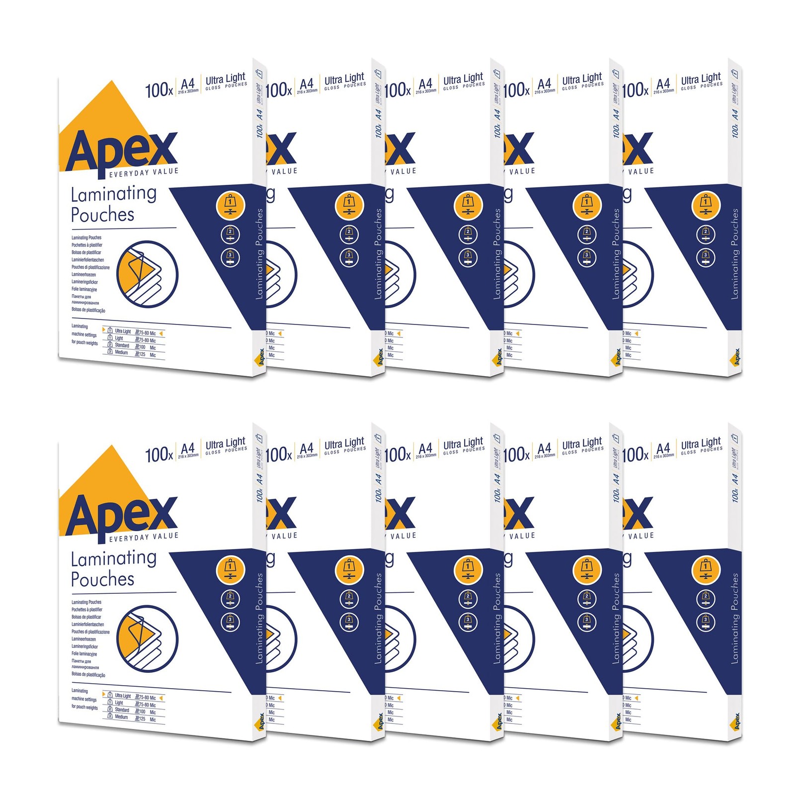 Pochettes de plastification Apex A4 au fini brillant anti-reflet pour menu
