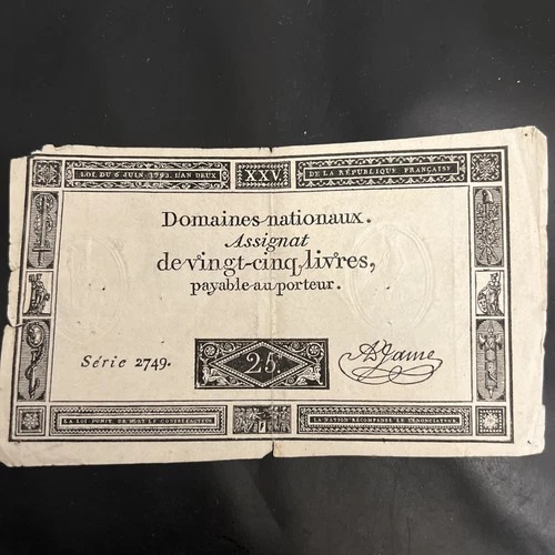 Frankreich Assignat Schein Serie 2749 / 25 Livres / 6.6.1793 siehe Bilder! A677
