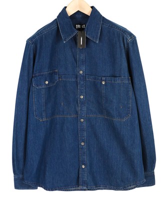 DIESEL D-Milly-Sp Herren Hemd L UVP195  Denim Druckknöpfe Spreizkragen Logo blau