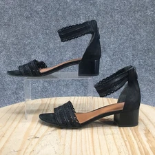 Franco Sarto Heels Womens 9 M Fidela Casual Back Zip Ankle Strappy Black Leather