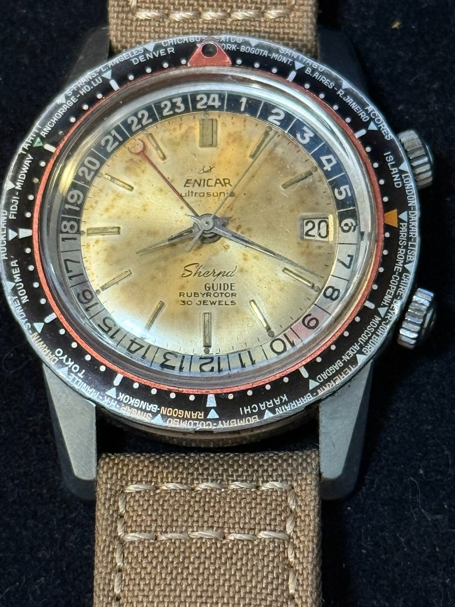 VINTAGE 1961 ENICAR SHERPA MKI GUIDE 600 GMT AUTOMATIC STAINLESS