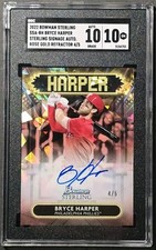 2022 BOWMAN STERLING BRYCE HARPER SGC 10/10 ROSE GOLD REFRACTOR AUTO #D 4/5