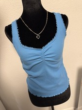 Old Navy Women's Blue Ribbed Knit Lace Trim Cotton Camisole Tank Top Size M