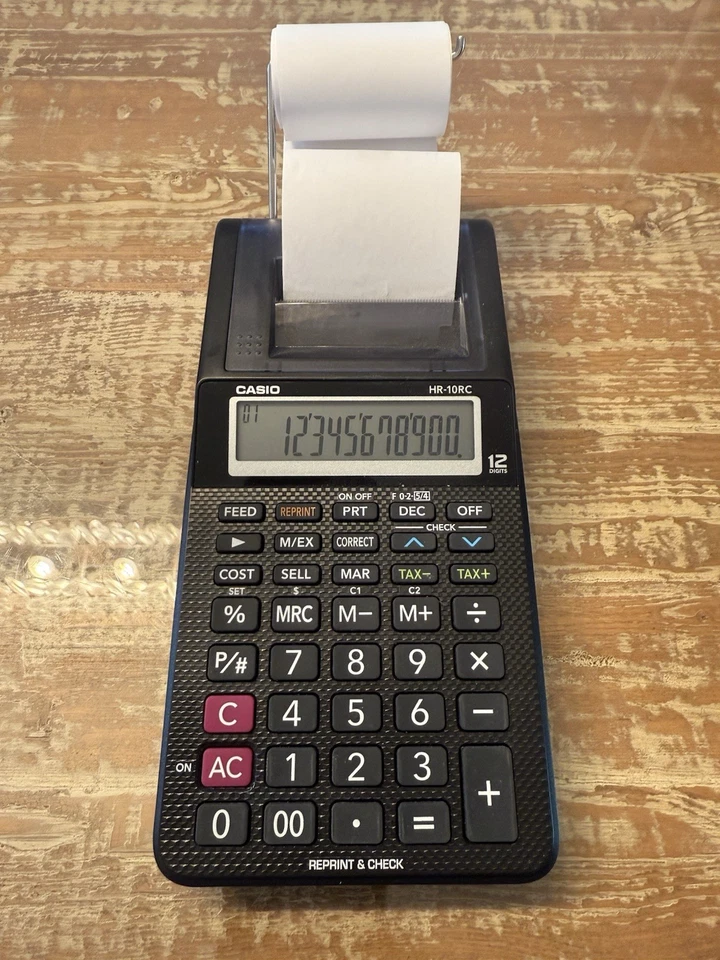 Casio HR-10RC 12-Digit Printing Calculator Black Works Clean TESTED - Image 3 of 4