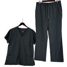 CozyFit Women  s Scrub Set Large Gray V Neck Top Drawstring Straight Leg Pants