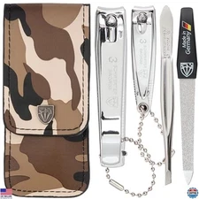 4 Piece Manicure Pedicure Grooming Kit with Leather Case - Nail Care Set