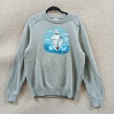 J. CREW Heritage Cotton Crewneck Sweater Men's L Gray B1841 Coastal Boat Ltd Ed