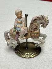 Figurine carrousel céramique vintage Willitts 1986 avec fille sur socle laiton massif