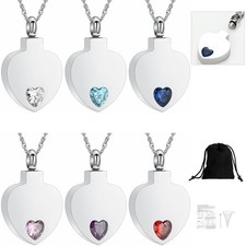 Birthstone Heart Urn Pendant Memory Necklace for Ashes Memorial Jewelry