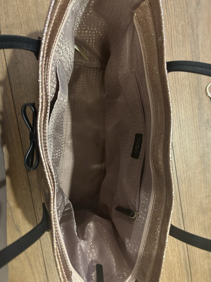 Kate Spade Mavis Street Rose Gold Glitter Tote Shoulder Bag Large Zip Purse Pink - Image 2 of 4