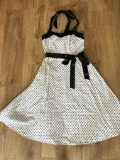 Women's Medium White Black Polka Dot 1950s Vintage Swing Halter Dress