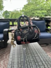 COACH MINI ROWAN SATCHEL BAG CHARM KEYRING KEY FOB CHERRY PRINT