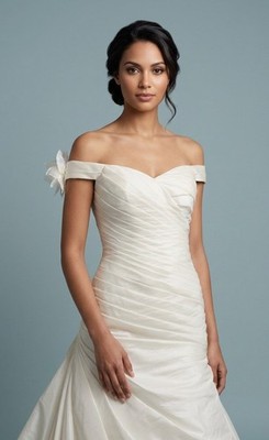 Hochzeit Couture Kleid elfenbein Blumen asymmetrisch Corsage mit Kapelle Schleppe, Größe 8 UK