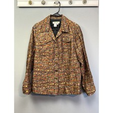 Coldwater Creek Jacket Women L Multicolor Floral Tapestry Jacquard Button Front
