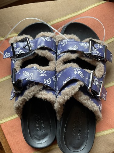 New Purple Aerosoles Laura Ashley La Olivia Aware Floral Slides Faux Fur Trim 7M - 第 1/11 張圖片