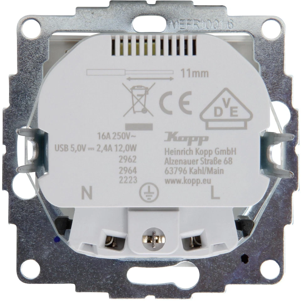 Kopp Athenis Unterputz Schutzkontakt Steckdose 2 USB Ladebuchsen Weiß - Bild 3 von 4