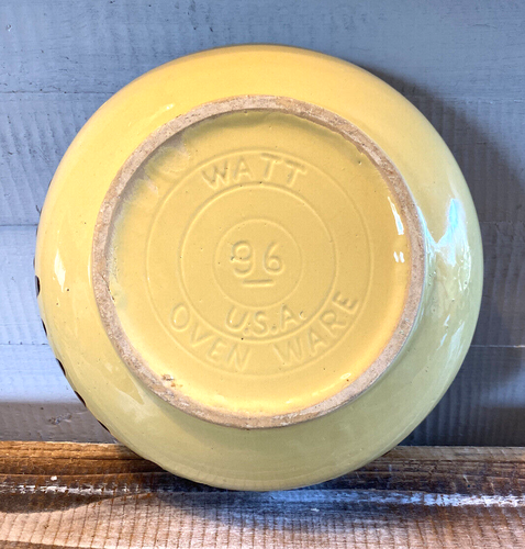 Vintage Watt Pottery Yellow with Brown Drip Glaze Bowl #96 8.5" Diameter - Picture 8 of 12