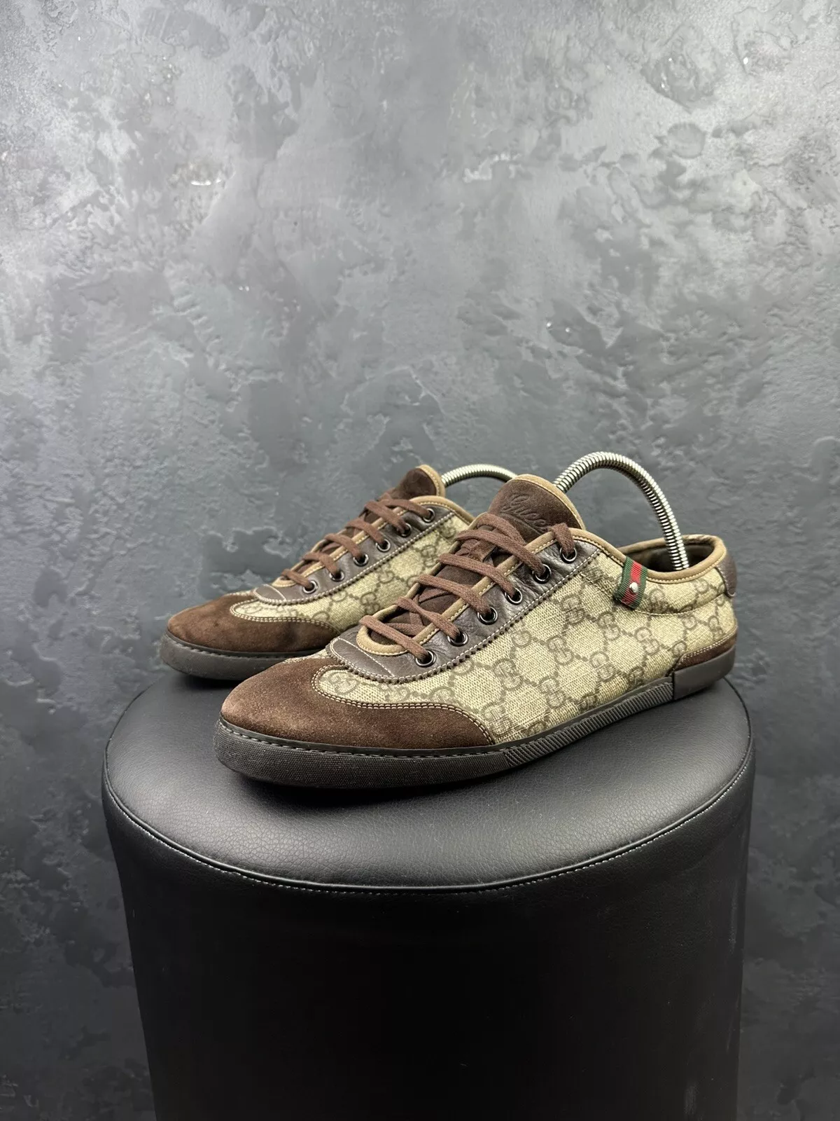 Auth. Baskets homme GUCCI GG Plus Supreme toile daim taille 8