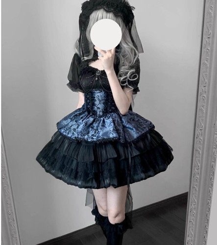 Women's Lolita Ruffled Jsk Bow Suspender Gothic Dress Japanese - Picture 18 of 27