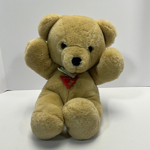 Dakin Vintage Teddy Bear Plush Stuffed Animal Tan with Red Tag Classic