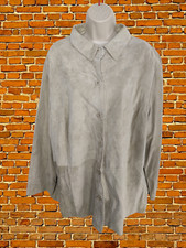 Womens Ann Harvey Plus Size Uk 22 Beige Real Leather Button Shacket Jacket Coat