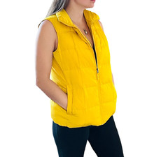 Lands' End puffy quilted vest yellow zip front w pockets womans sz S