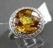 ANTIQUE LARGE 4.55CT DIAMOND & EXTRA FACET CITRINE 14KT WHITE GOLD FILIGREE RING