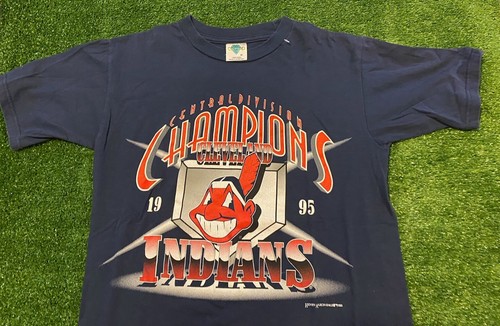 Vintage Cleveland Indians tshirt medium blue adult 90s mens Chief wahoo baseball - Picture 4 of 9