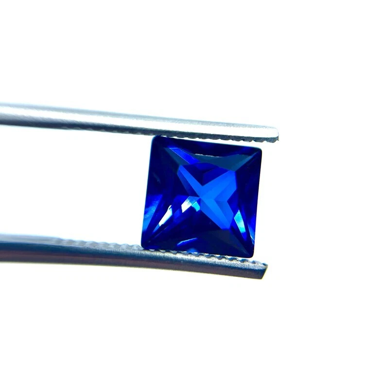 Blue Sapphire Princess Cut Square Shape Gemstone Handmade Gemstone AAA+ Quality - Image 3 of 4