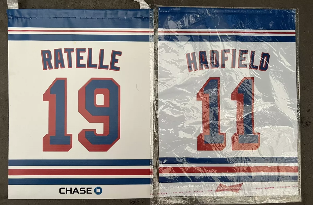 NY RANGERS RETIREMENT NIGHT BANNER SET JEAN RATELLE VIC HADFIELD MSG GAG LINE