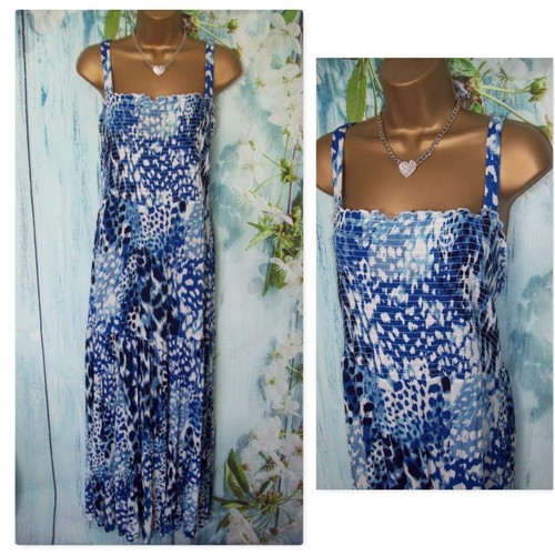 YOURS MAXI DRESS PLUS SIZE 18, Blue Tropical Strappy Shirred Holiday Dress