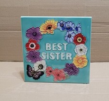 Ceramic Tile Best Sister Gift 8"x8" Hand Painted Wall Hanging Table Standing New