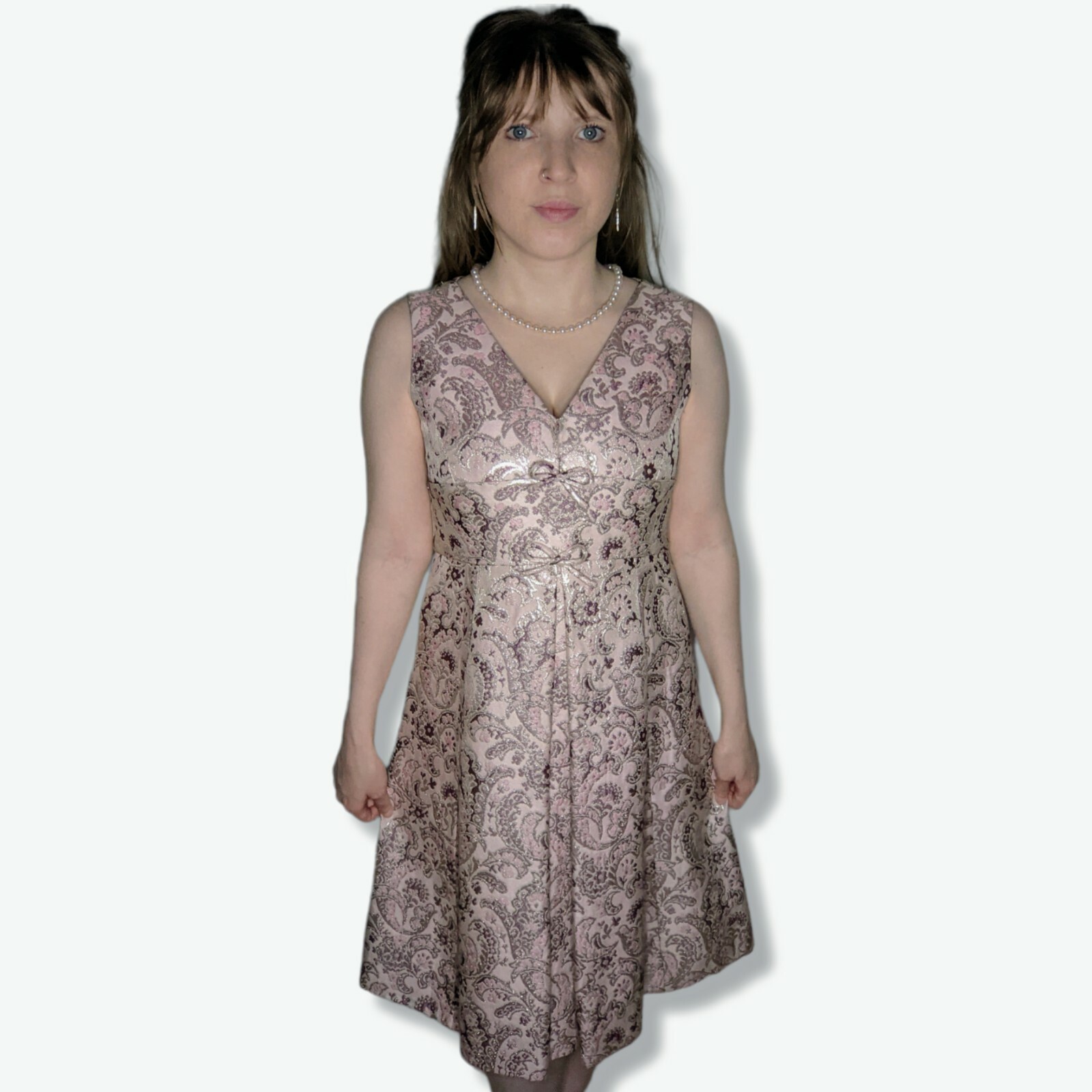 Vintage 60s Floral Brocade Cocktail Dress Pleated Mod Sleeveless Metallic Purple-image