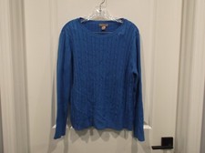 NWOT white stag womens XXL 20 long sleeve round neck sweater blue with cables