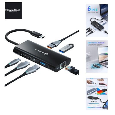 USB C Hub, UtechSmart 6-in-1 USB C to HDMI Adapter with 1000M Ethernet, PD 100...