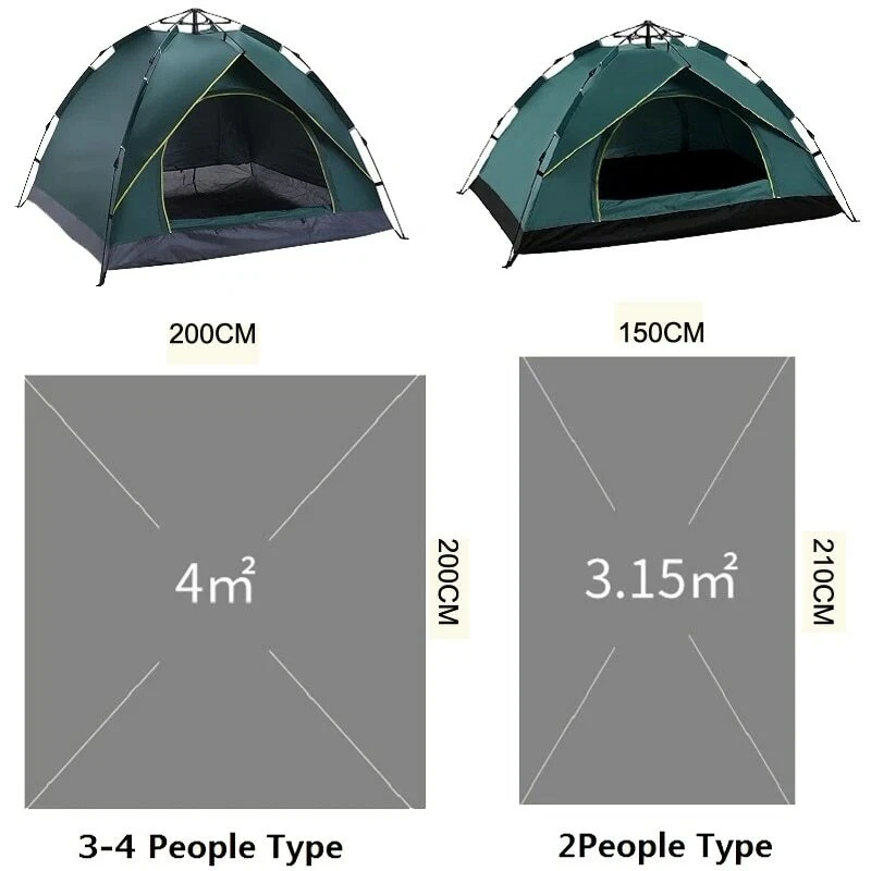 Tienda de campaña impermeable de apertura rápida automática totalmente al aire libre para 3-4 personas Foto 2 de 4