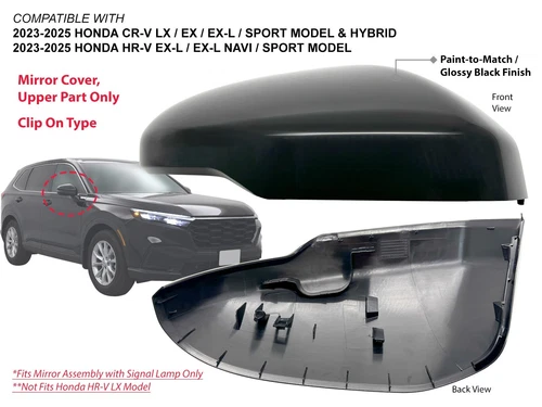 Upper Mirror Cover for 2023-2025 HONDA CR-V & HR-V Glossy Black Passenger Side
